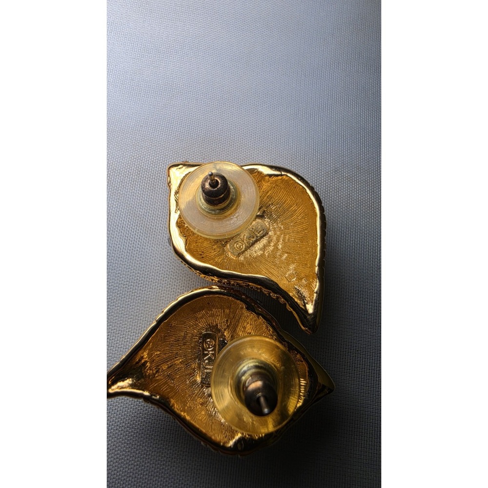 kenneth jay lane Gold Tone Rhinestone Shell Earrings - Picture 2 of 3